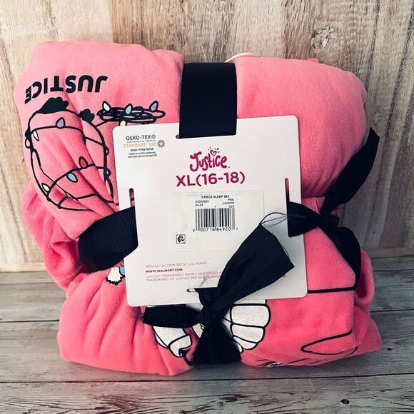 NWT Justice 3 Pcs Pink XL (16-18) Long Sleeve Top, Jogger & Eyemask, Pajama Set - Picture 9 of 12